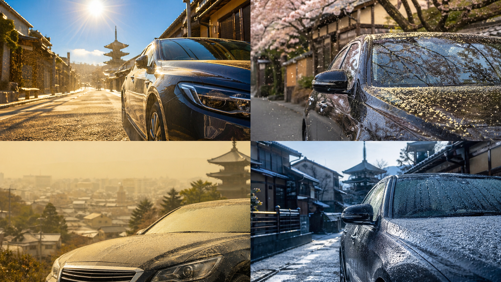 京都の盆地気候と車の塗装への影響 猛暑・花粉・黄砂・底冷えの四季の過酷さ